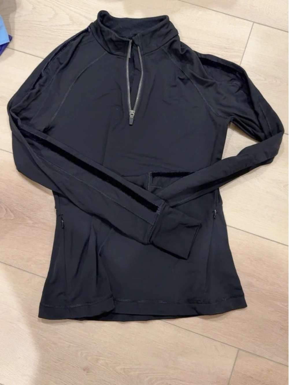 Sweaty Betty Women’s Medium Black Half Zip Pullover Velvet Stripe Athletic Top
